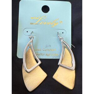 Lovely Brand Curved Triangles Dangle Gold Silver Tone Earrings NEW